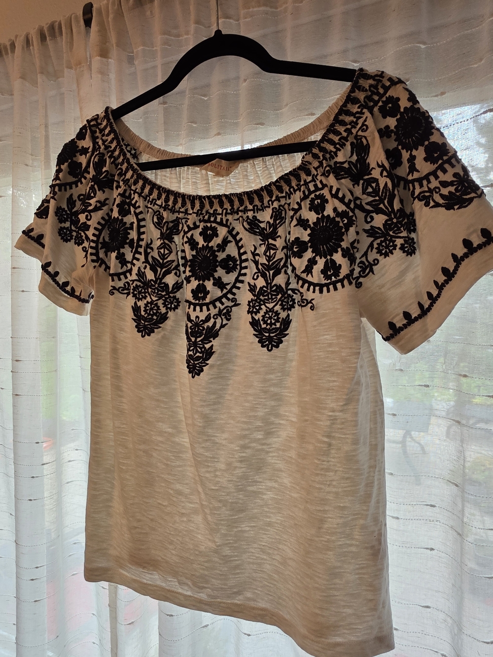 Solitaire White Tunic with Black Floral Embroidery